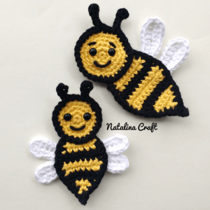 2 crochet bee appliques