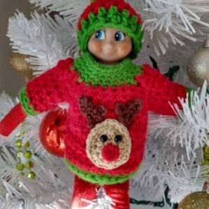 elf on the shelf with christmas crochet jumper and hat
